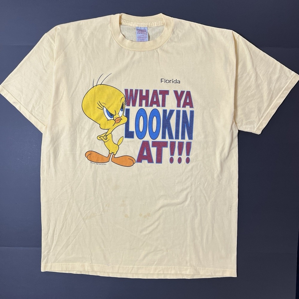 Vintage Tweety Bird 1996 TShirt Mens XL What Ya Lookin At Looney Tunes 90s - Picture 2 of 11
